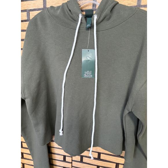 Wild Fable Olive Green Cropped Hoodie SIze Medium - Picture 3 of 6